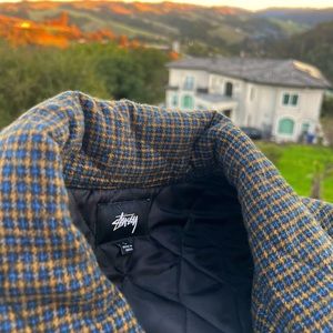 STÜSSY QUILTED KHAKI BROWN COLLARED INSULATED WORKCOAT